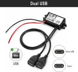Thijox - 12 V USB-adapter, 12 V naar 5 V DC DC converter - Dual USB Step Down converter 5 V 3 A 15 W voor auto, motorfiets, boot, camper, GPS, dashcam — thumbnail 2