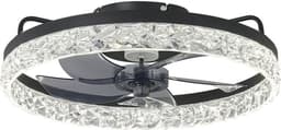Plafondventilator van 50 cm met verlichting en afstandsbediening - Fandelier platte plafondventilator - 3000K-6500K dimbare inbouw LED-ventilatorlamp - zwart moderne plafondventilator met verlichting voor de slaapkamer — thumbnail 1