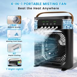 Draagbare airconditioner met ventilator, mini-verdampingskoeler met 5 sproeimondstukken, 3 windsnelheden, 3 timers, 7 kleuren LED-verlichting, 600 ml persoonlijke airconditioner/ventilator voor slaapkamer, kantoor en camping (zwart) — thumbnail 2
