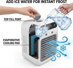 Draagbare mini-airconditioner - Watergekoelde, energiebesparende luchtkoeler met 2 snelheden - Watertank van 500 ml, langdurige nevelproductie - Oplaadbare en via het stopcontact te gebruiken luchtkoeler — thumbnail 3