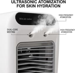 Draagbare mini-airconditioner - Watergekoelde, energiebesparende luchtkoeler met 2 snelheden - Watertank van 500 ml, langdurige nevelproductie - Oplaadbare en via het stopcontact te gebruiken luchtkoeler — thumbnail 5