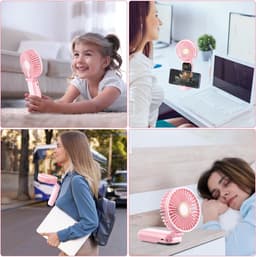 Mini draagbare ventilator, USB oplaadbare ventilator, kleine zakventilator met 5 snelheden en voet, stille opvouwbare handventilator voor kantoor en buitengebruik (roze) — thumbnail 5