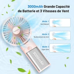 Draagbare ventilator, mini handventilator, kleine reisventilator, oplaadbare handventilator met 3 snelheden, persoonlijke ventilator voor buitengebruik, reizen, kantoor, kamperen (roze) — thumbnail 2