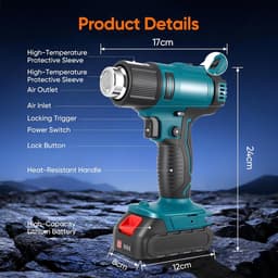 Hot Air Gun, Battery, Hot Air Gun with 2 x 4.0 Ah Battery, 50-550 °C, Plastic Welding Machine, Wireless, with 5 - ShopVlot — thumbnail 5