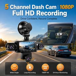 NHOPEEW Dashcam 1080P, 3,16 inch, 5 kanalen, cyclusopname - ShopVlot — thumbnail 5