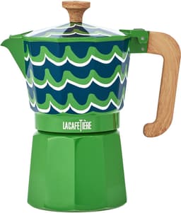 La Cafetière Venice Percolator 6 Kops - 290 ml - Groen - Aluminium Espressomaker met Houtlook Handvat - Mokapot voor Gas, Elektrisch — thumbnail 1