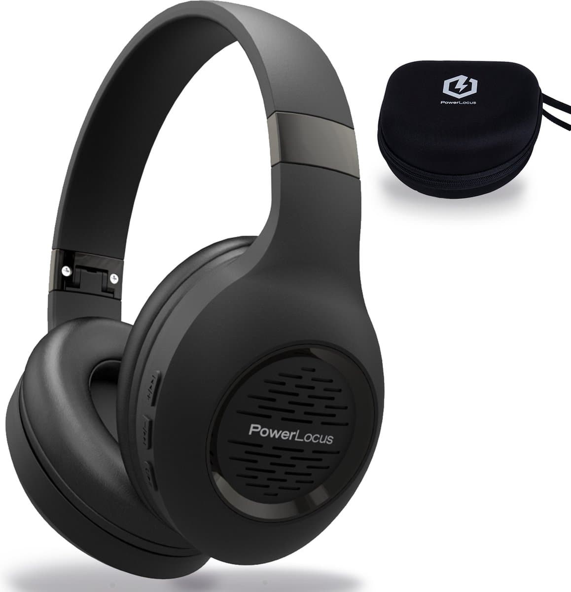 PowerLocus P4 Draadloze Koptelefoon Over-Ear - Bluetooth - incl. Premium Case - met Microfoon - Zwart/Grijs — afbeelding 1