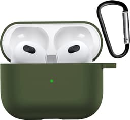Hoesje - Geschikt voor Apple AirPods 3 - met Clip - Siliconen Hoes - Silicone Case Cover - Donkergroen — thumbnail 1