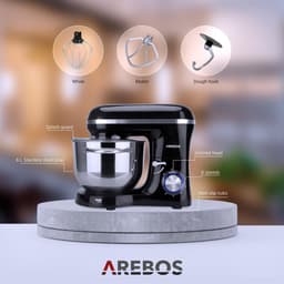 AREBOS Keukenmachine - 1500W - Keukenrobot - 6L - Keukenmixer - Foodprocessor - Roestvrij Stalen Mengkom - 6 Snelheden - Zwart — thumbnail 3