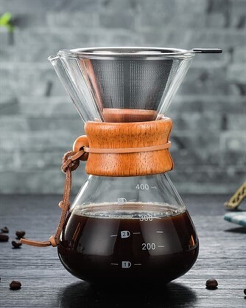 Koffiezetapparaat +RVS Roestvrij Staal Koffiefilter Giet Over Glazen 400ml — afbeelding 1