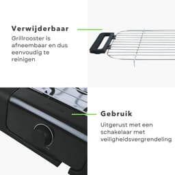 Elektrische Tafel Barbecue - Grillplaat 42x24 cm - Afneembaar Grillrooster - RVS - Kunststof - 50,5x36,5x9cm - Met Metalen Waterreservoir - Verstelbare Thermostaat - Veiligheidsvergrendeling - 2000 Watt - Elektrische BBQ - Tafelmodel — thumbnail 5