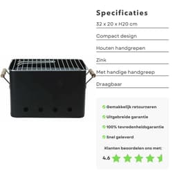 Draagbare BBQ - Kleine Barbecue voor Camping - Houtskoolbarbecue - Compact Ontwerp - 72x24cm - Zwart - Inclusief EBOOK — thumbnail 4