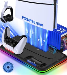 Docking Station geschikt voor PS5 Slim Charging Station - Oplaadstation Geschikt voor Playstation 5 - Accessoires Oplader Controllers - Headset Houder - Digital + Disc + Slim Edition — thumbnail 1