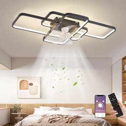 LuxiLamps - Moderne Plafondlamp LED Ventilator - Dimbaar Met Afstandsbediening & App - Zwart - Smart Lamp - LED Kroonluchter Ventilator - 72 cm — thumbnail 1