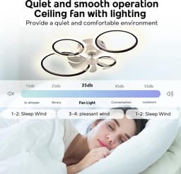 LuxiLamps - 4 Ringen LED Plafondventilator - Zwart - 6 Snelheden - Smart lamp - Dimbaar Met Afstandsbediening & APP - Moderne Cirkel Ventilator Licht - Kroonluchter Ventilator — thumbnail 3