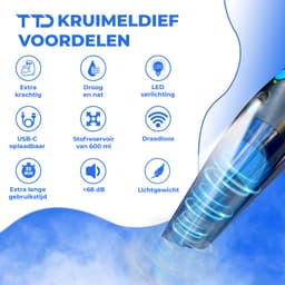 TTD® Premium Autostofzuiger Draadloos - Extra Krachtig 14.000 Pa - Nat & Droog - Inclusief Premium HEPA-filter - Draadloze Kruimelzuiger - Stofzuiger voor Auto - Handstofzuiger - Kruimeldief — thumbnail 2