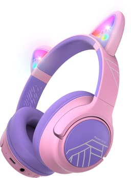 PowerLocus Bobo - Draadloze Koptelefoon voor Kinderen - Bluetooth koptelefoon - 74/85/94dB Volumebegrenzing - Katten Oortjes - Led Verlichting - Paars/Roze — thumbnail 1