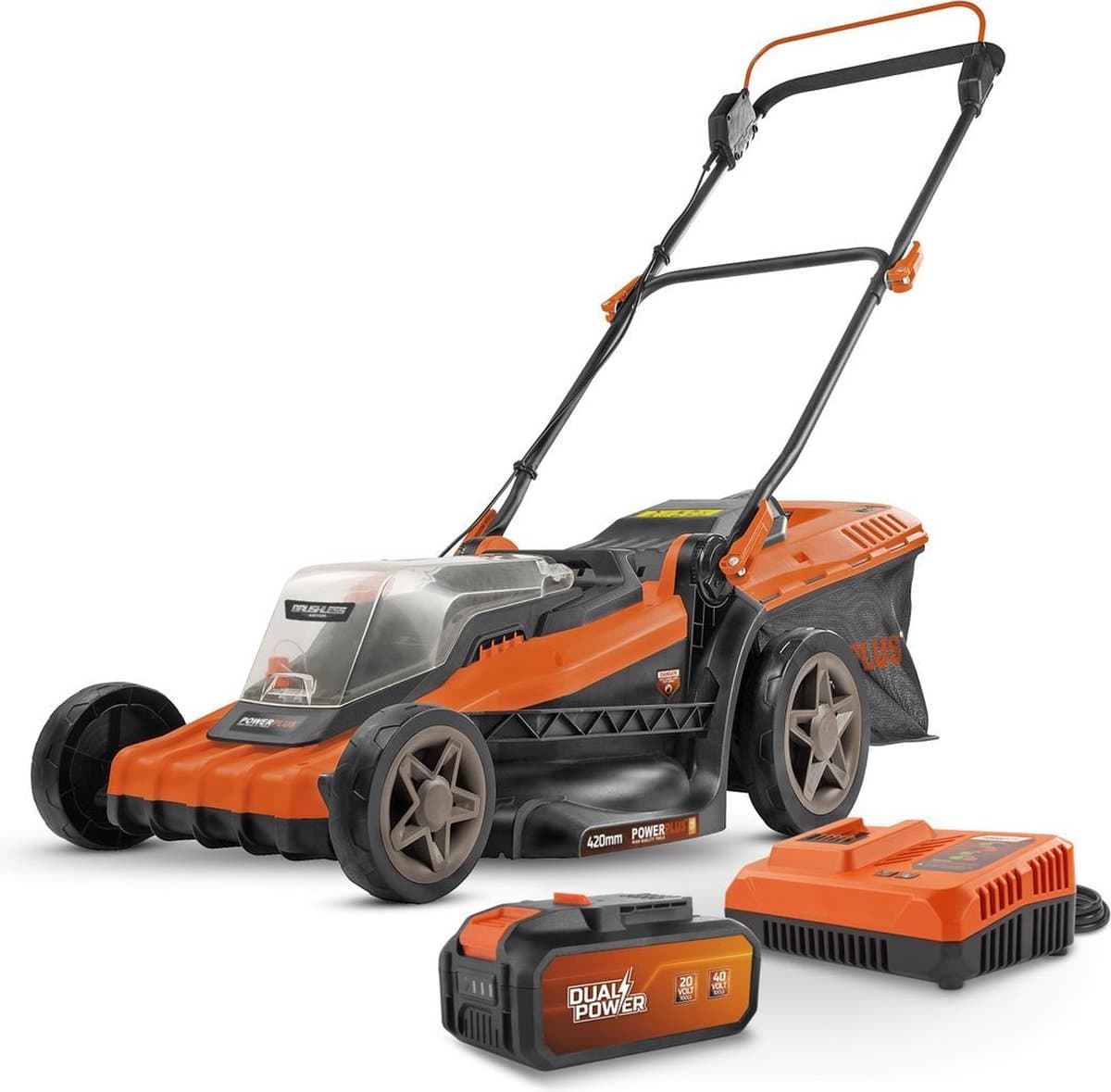 Dual Power Accu-grasmaaier POWDPGLWS2 - 40 V, 420 mm grasmaaier, met accu en lader, met grasopvangbak en achteruitworp — afbeelding 1