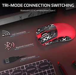 ATTACK SHARK R1 Draadloze Gaming Muis - Wired/2.4G/BT5.2 - Lichtgewicht 59G - PAW3311 - 18000DPI - Rood — thumbnail 3