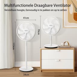 Aigostar Statiefventilator Brisk - Staande ventilator- Stille Werking -3 Snelheden-in Hoogte Verstelbaar-7 bladen-45W-Wit — thumbnail 2