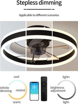 Ventilator Lamp - Smart Lamp - 6 Standen - Dimbaar - Zwart - Kroonluchter Ventilator - Chandelier Fan - Woonkamer Lamp - Ventilator Lampen — thumbnail 2