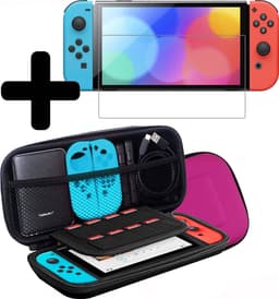 Hoes Geschikt voor Nintendo Switch OLED Case Hoesje Met Screenprotector - Bescherm Hoes Geschikt voor Nintendo Switch OLED Hoes Hard Cover - Roze — thumbnail 1