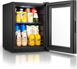 Heinrich's HGK 3142 mini koelkast met glazen deur zwart 42 liter - glasdeur - doorzichtige deur - barkoelkast - vitrinekoelkast - bierkoelkast - kleine koelkast - minibar - modern - voor eten en drinken - drankenkoelkast - energielabel E - 43 decibel — thumbnail 1