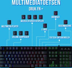 Gaming Toetsenbord QWERTY met RGB LED Verlichting - Soft-Button - Game Keyboard - Multimedia Toetsen - Zwart - Silvergear — thumbnail 3