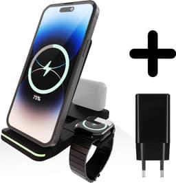 3 in 1 Foldable Wireless Charger geschikt voor Apple iPhone / Apple Watch / AirPods - Oplader draadloos - iPhone Oplader met kabel - USB A naar USB C - Opvouwbaar Docking station - Vouwbaar Oplaadstation - GSM lader Qi station met adapter — thumbnail 1