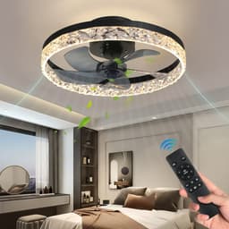 Kristallen Ventilator Lamp - Smart Lamp - 6 Standen Ventilator - Zwart - Dimbaar met App - Plafondventilator — thumbnail 1