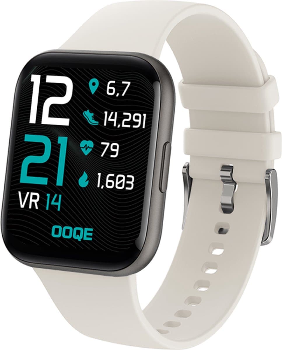 OOQE WATCH PRO 6 - Smartwatch Heren en Dames | Geschikt voor iOS en Android | Full HD | Notificaties | Gezondheidsanalyse | Sportanalyse | GPS koppeling | Music & Call Control | Spelletjes | Ergonomisch | Nederlandstalig | Wit — afbeelding 1