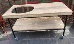 BBQ Tafel | Buitenkeuken | 140x70cm | Gat 50cm | Wielen | Zwart Staal en Hout | Kamado Tafel | Barbecue | Big Green Egg | Bastard | Grill Guru | Kamado Joe | Ombouw | Onderstel | Geschikt voor vele modellen — thumbnail 5