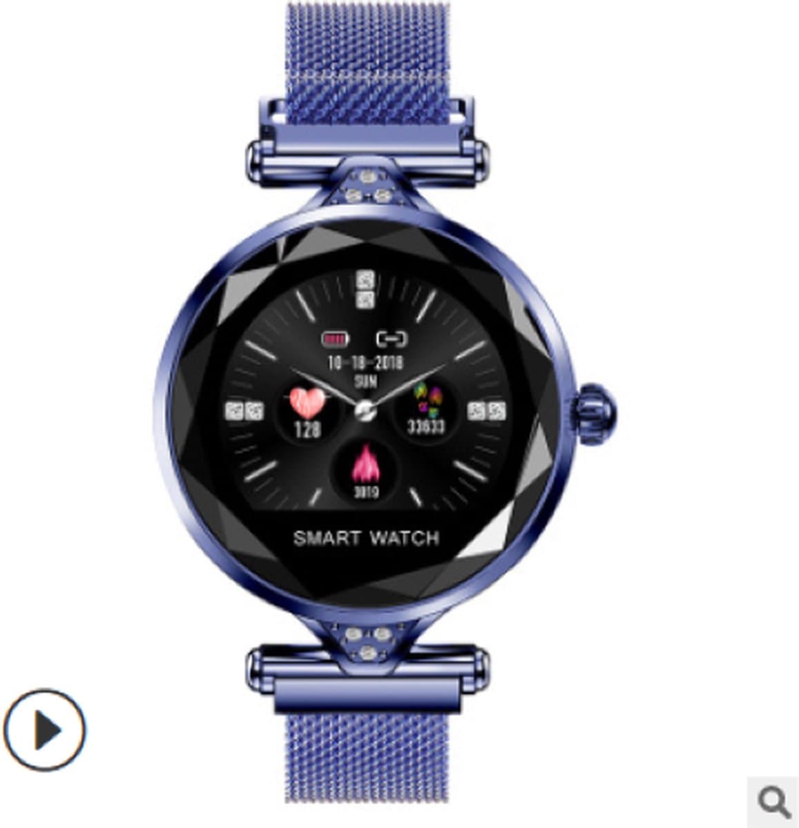 Darenci Smartwatch Sparkle Pro - Smartwatch dames - Smartwatch heren - Activity Tracker - Touchscreen - Stalen band - Dames - Heren - Horloge - Stappenteller - Bloeddrukmeter - Verbrande calorieën - Zuurstofmeter - Spatwaterdicht - Blauw — afbeelding 1