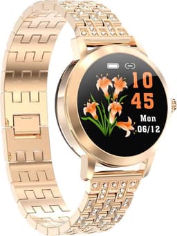 Darenci Smartwatch Me Shine Pro - Smartwatch dames - Smartwatch heren - Activity Tracker - Touchscreen - Stalen band met steentjes- Dames - Heren - Horloge - Stappenteller -Bloeddrukmeter -Verbrande calorieën -Zuurstofmeter -Roségoud -Spatwaterdicht — thumbnail 4