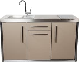Minikeuken BeNeLux Stengel MO150 S voorgemonteerde metalen outdoor keuken met koelkast - inductie kookplaaat - water en electriciteits aansluiting inclusief alle toebehoren Zand kleur - matt — thumbnail 1