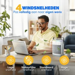 Vulpes Goods® Tech - Mini Airco PRO - Mobiele Airco - Luchtkoeler 4in1 - Aircooler - Tafelventilator - 4 windsnelheden, 2 luchtbevochtingsstanden & timer - Lekvrij - Wit — thumbnail 3