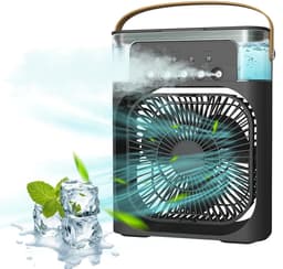 Ventilator met luchtbevochtiging - Draagbare Airconditioner - Verneveling Functie - Mini Koelspray - Luchtbevochtiger - Timer functie - LED verlichting - 7 kleuren - Energie besparing - Bureau - Kantoor - Thuis - Verkoeling Effect — thumbnail 1