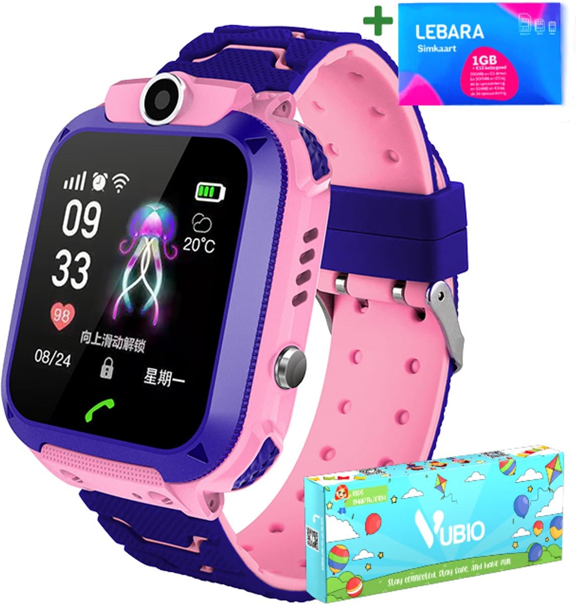 VUBIO B1 Kinder Smartwatch Roze - Inclusief Simkaart - Bellen & Camera - Super Leuk Horloge Voor Kinderen Met Alles Wat U Nodig Heeft Voor De Veiligheid Van Uw Kind! — afbeelding 1