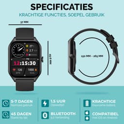 Royal Supplies C50 - Smartwatch- Smartwatch Dames & Heren - Screenprotector - 2026- Bellen- HD Touchscreen - Horloge - Stappenteller - Bloeddrukmeter - Saturatiemeter - IOS & Android - Zwart — thumbnail 5