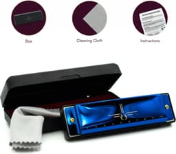 Mondharmonica C voor Volwassenen en Kinderen - Instructieblad - Metallic Blue Blues Harp — thumbnail 1