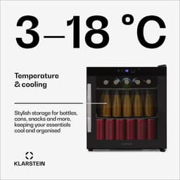 Klarstein Coachella 50 Onyx Dranken Koelkast - 47L Slimme Dranken Koelkast met WiFi, LED Verlichting, Touch Control, 5-18 °C Koeling, Panoramische Glazen Deur, Zwart — thumbnail 4