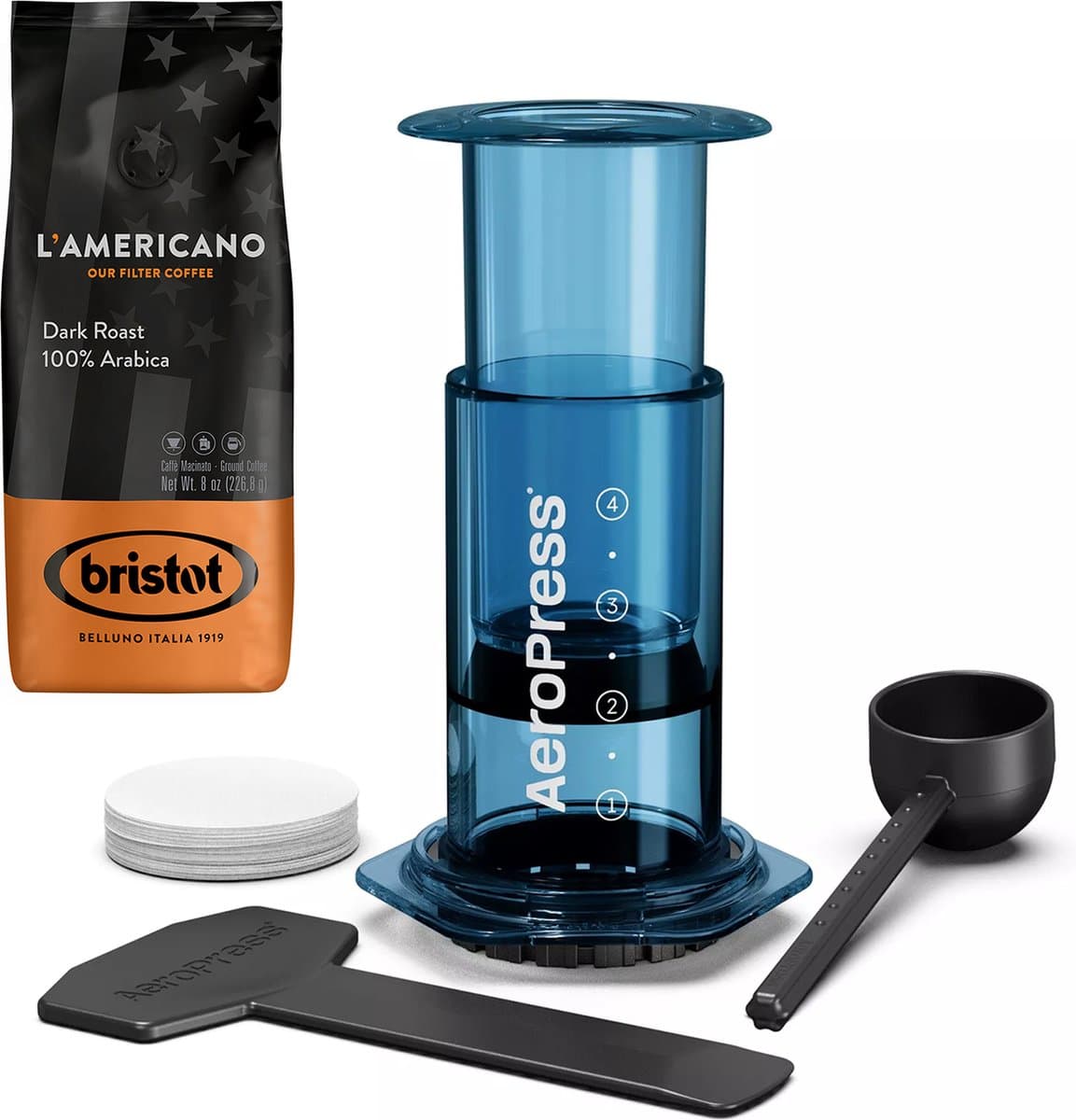 AeroPress Clear Blue Coffee Maker + Bristot l'Americano koffie — afbeelding 1