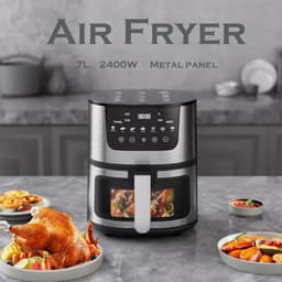 Digitale Airfryer - PFAS vrij - Groot 7 Liter - Digital screen - Inclusief in hoogte verstelbaar Grillrack - Elektrische friteuse - LED-aanraakbediening - Slimme multifunctionele heteluchtoven - 1400W - Heteluchtfriteuse - Zwart — thumbnail 4