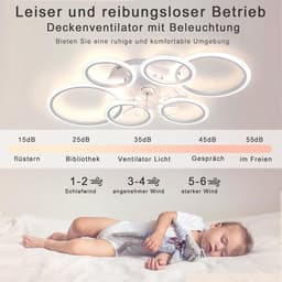 6 Ring Ventilator | Moderne Ringen LED Ventilator | Smart Lamp | 110 cm | Wit | Bedienbaar Met Afstandsbediening & APP | Kroonluchter | Moderne Ventilator Licht — thumbnail 4
