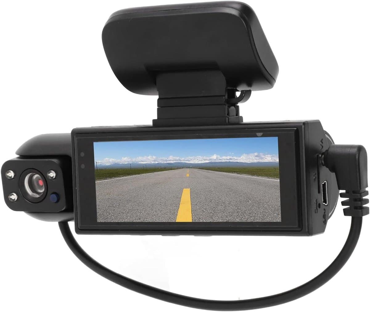 316 Inch HD-scherm Dashcamera met 360° Rotatielens voor en Achter Nachtzicht - Parkeerachteruitrijmonitor met Bewegingsdetectie en Lusopname — afbeelding 1