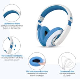 StayPowered Kinderkoptelefoon - Perfect Geluid & Ultiem Comfort - Verstelbaar - HD Microfoon - Kraakhelder Stereo - Zachte Oorkussens - Duurzame Kabel - 3.5mm Jack - Wit/Blauw - Levering Sneller dan Aangegeven! — thumbnail 2