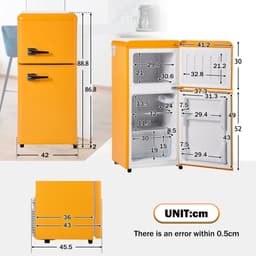 Merax Retro Mini Koelkast Koel-vriescombinatie met 60L Inhoud - 38L Koeling en 22L Vriesvak - 7 Temperatuurinstellingen - LED-Verlichting - Energieklasse E - Geel — thumbnail 5