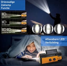 Dutchers® Noodradio 4000 mAh - Solar Opwindbaar - Opwindbare Radio - Survival - Dynmo en Zonnepaneel - Powerbank - Dynamo Radio - Zaklamp - Noodpakket - Telefoon opladen — thumbnail 5