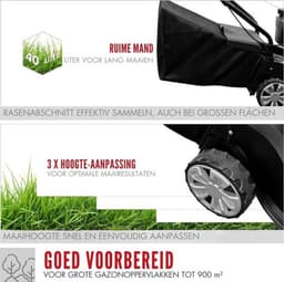 Luxe Grasmaaier – Benzine – Zelfrijdend – Grastrimmer – 406MM Snijbreedte – Instelbare Hoogte – 40L Capaciteit – Zwart — thumbnail 2