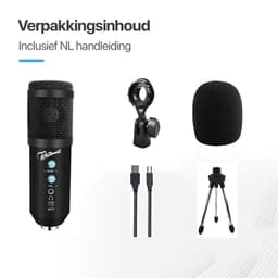 Whitemill Condensator microfoon met Tripod - USB - Gaming - Podcast - PC - Met popkap en ruisfilter - Zwart — thumbnail 4